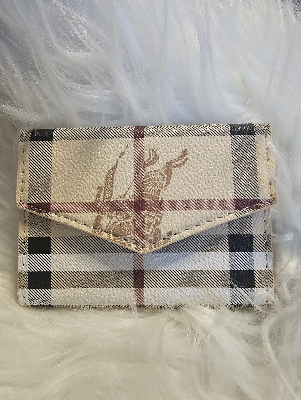 Beige Plaid Envelope Cardholder Case